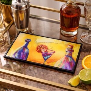 Modern Abstract Martini Bar Tile Art Acrylic Resin Signed Yam